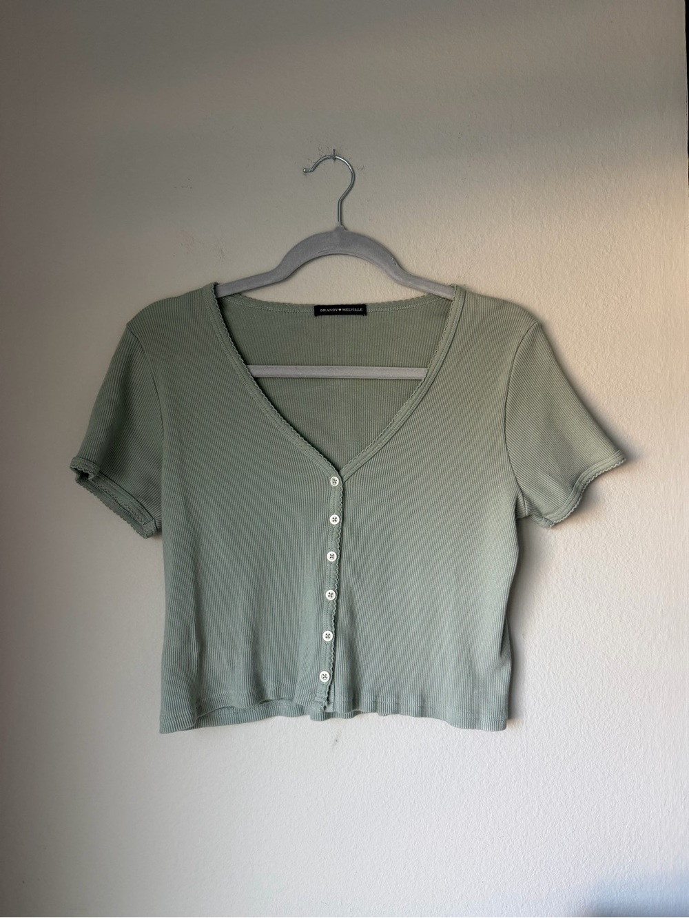 Brandy Melville Sage Green Ribbed Button Crop Top